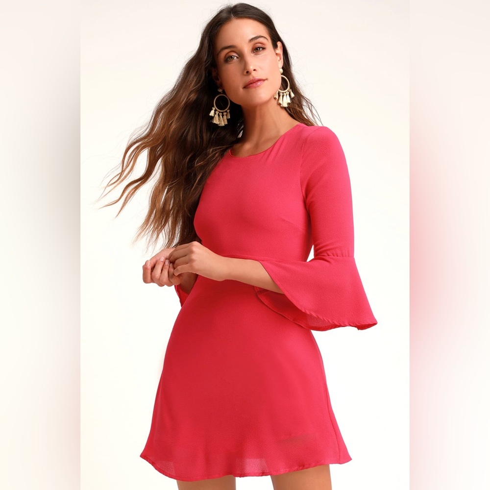 NWT Center of Attention Bright Pink Flounce Sleeve Dress